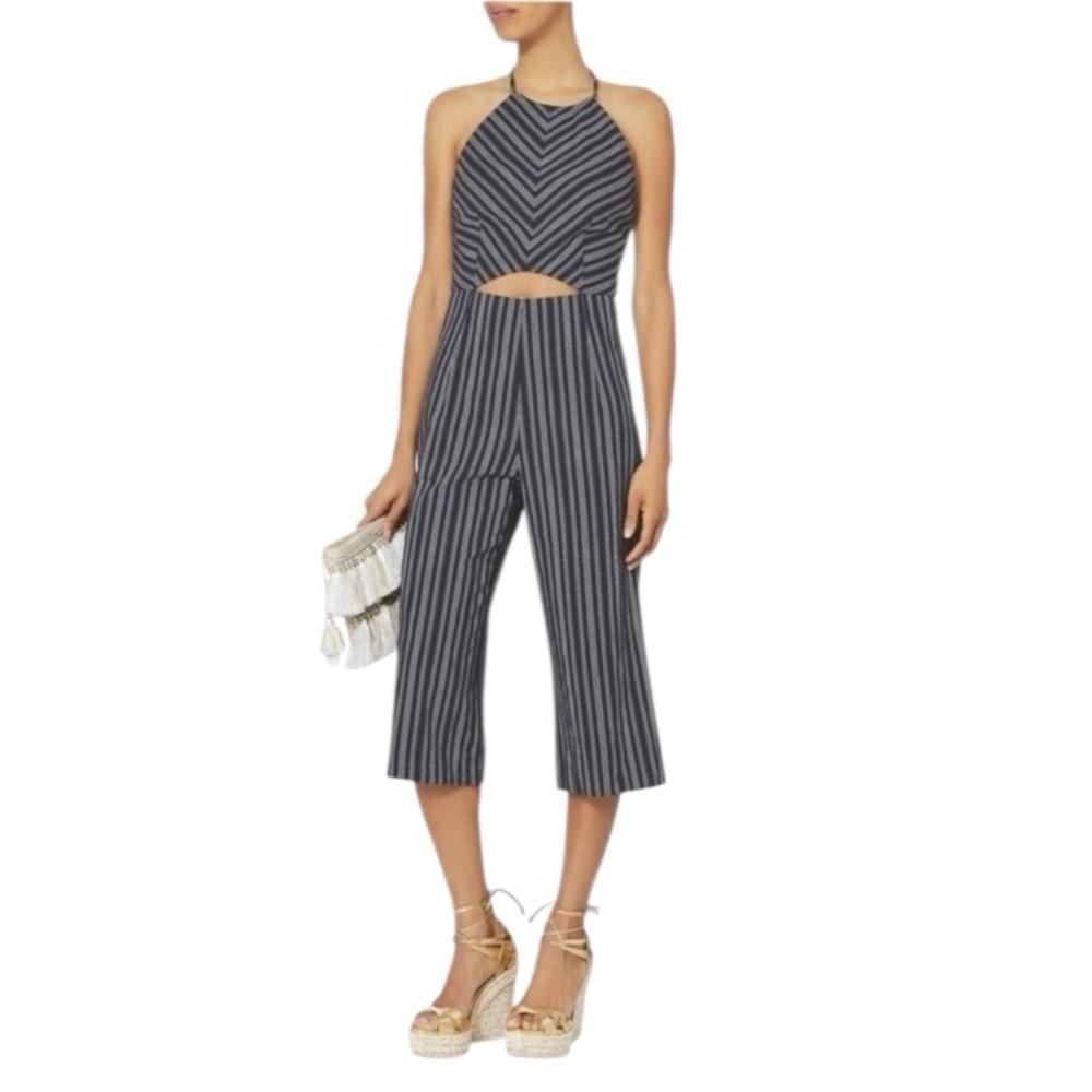 INTERMIX Elena Cutout Cropped Striped Jumpsuit size 4